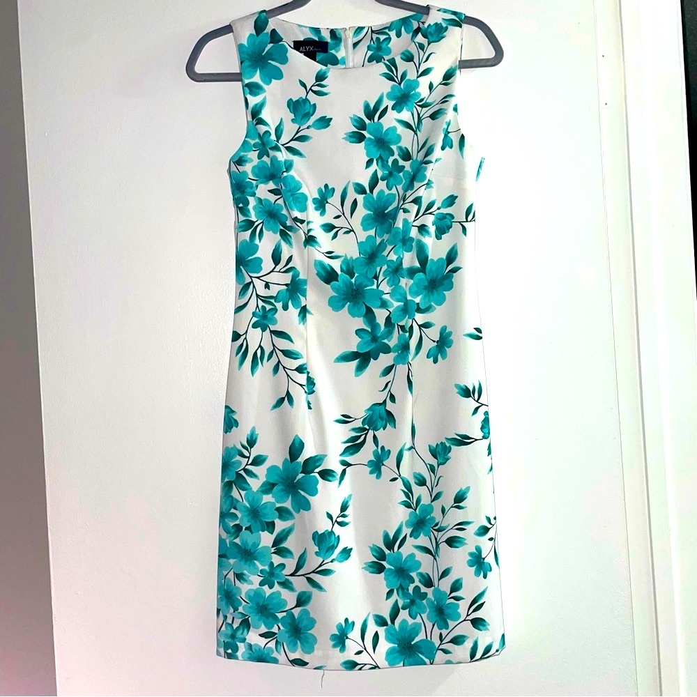 Teal Floral shift dress (S)